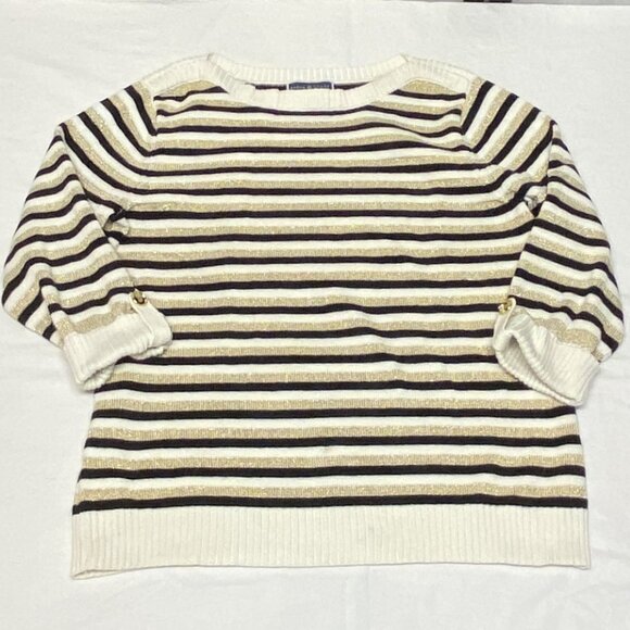 Karen Scott Wide Stripe Knit Sweater Boat Neck XL 3/4 Sleeve Metallic Gold - Picture 7 of 12